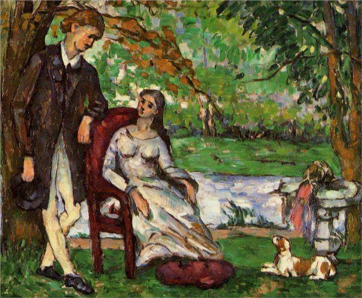 Obraz Cezanne'a - Para w ogrodzie albo Konwersacja