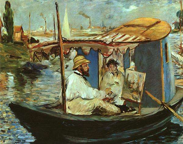 Monet w swoim pływającym studiu - obraz Maneta.